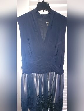 SLNY Navy Blue Dress with Shimmering Metallic Cocktail Dress